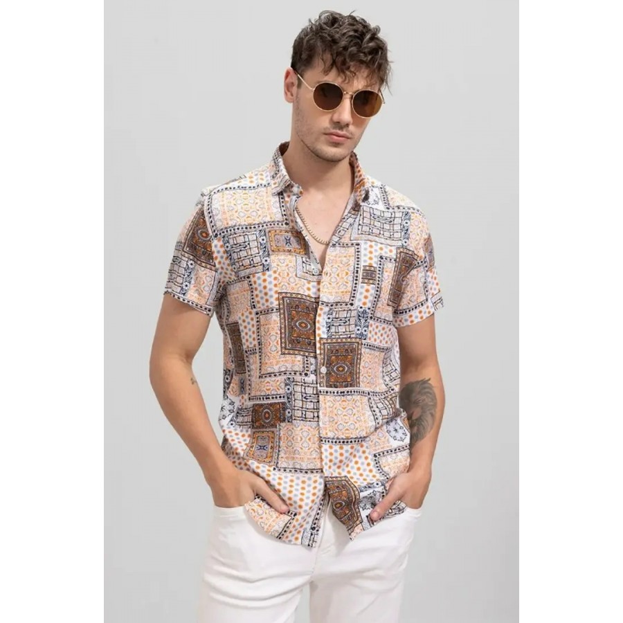 Multicoloured Cotton Blend Casual Shirts For Men