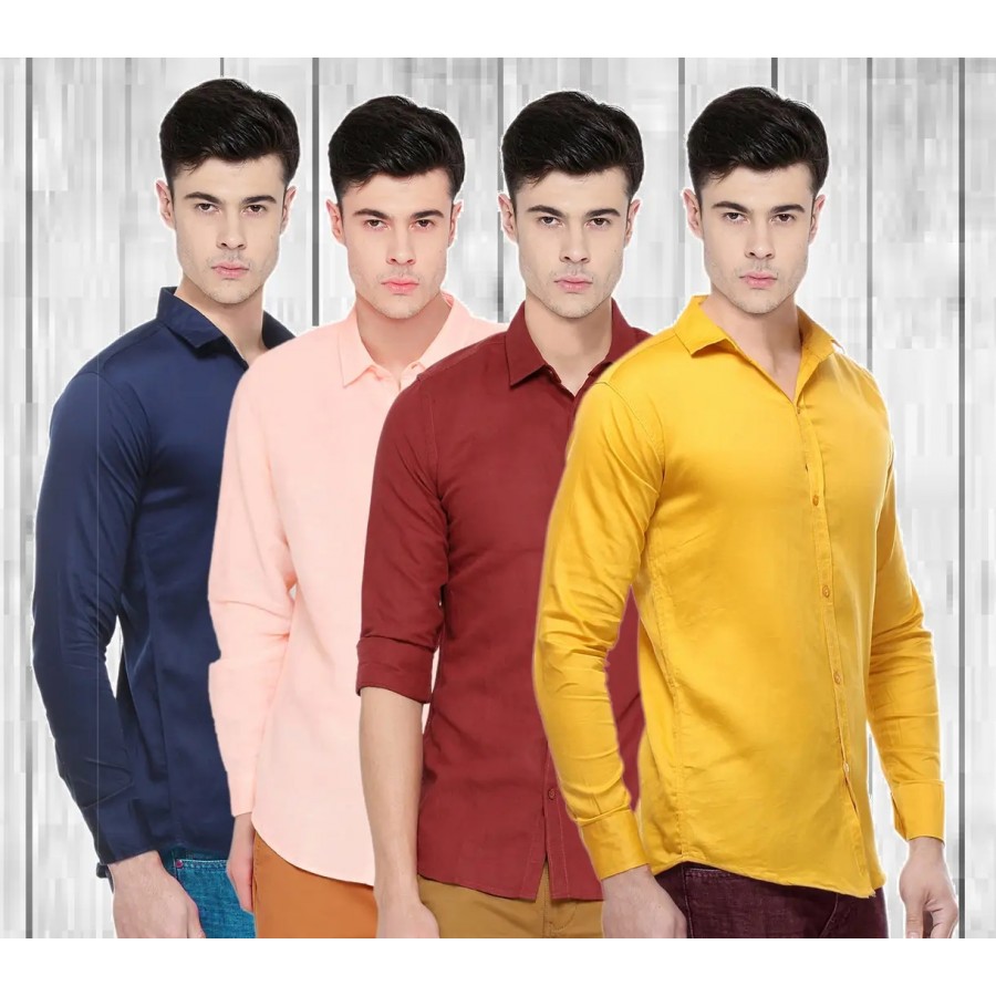 Multicoloured Cotton Solid Casual Shirts For Men