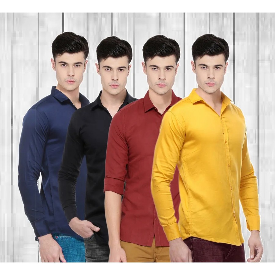 Multicoloured Cotton Solid Casual Shirts For Men