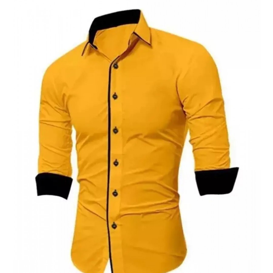 Mustard Cotton Casual Shirts For Men