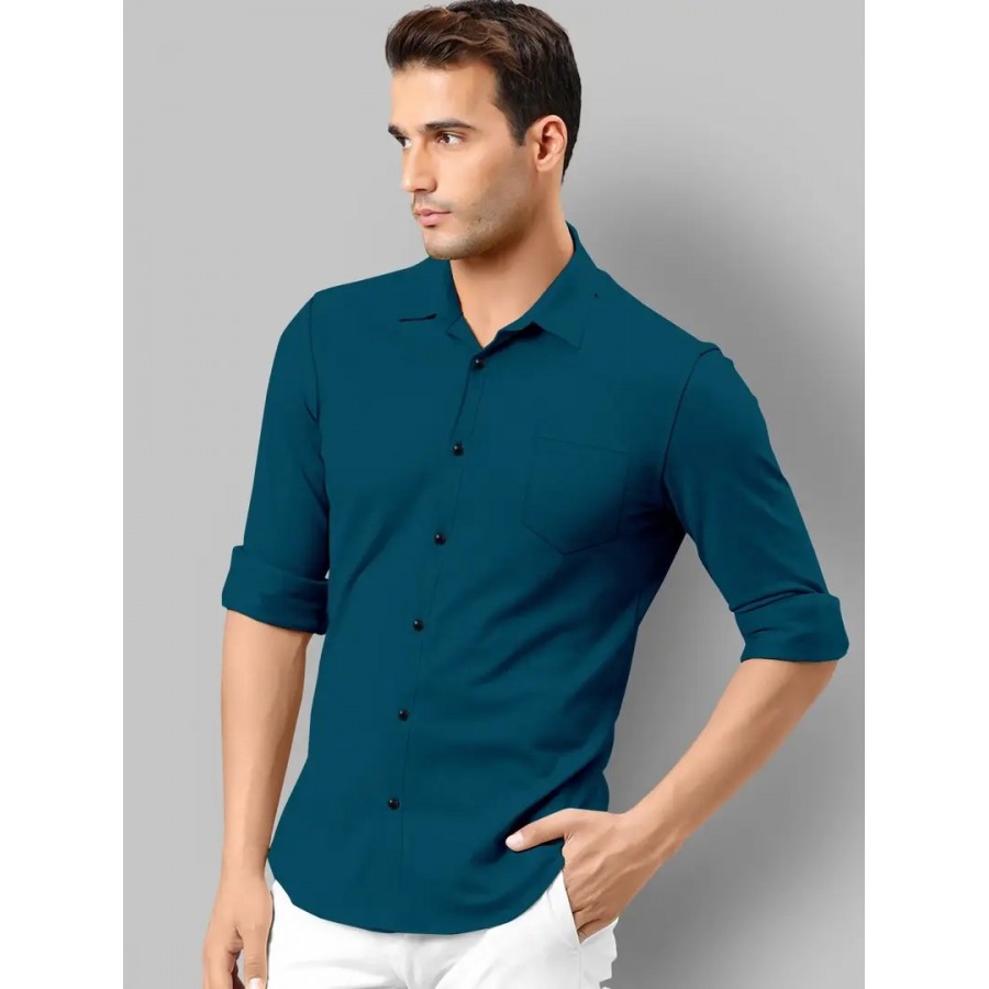 Mustard Cotton Solid Casual Shirts For Men