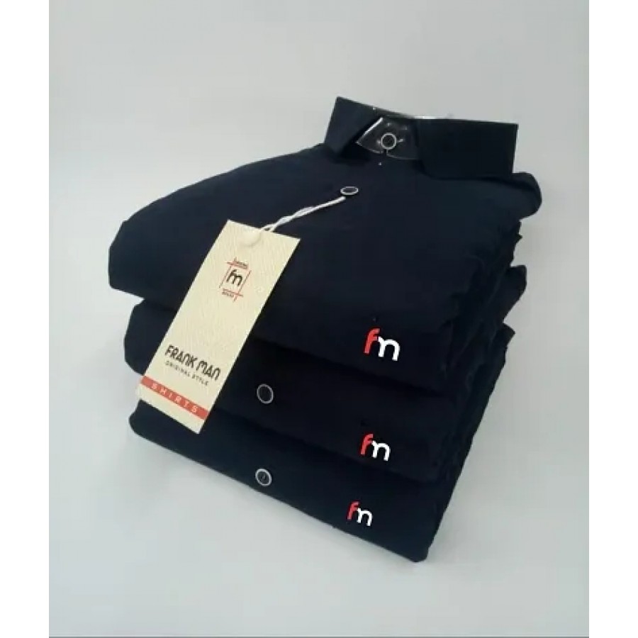 Navy Blue Cotton Solid Casual Shirts For Men