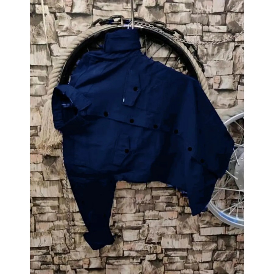 Navy Blue Cotton Solid Casual Shirts For Men