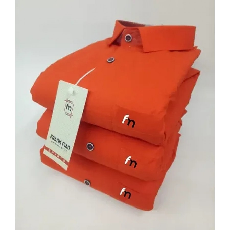 Orange Cotton Solid Casual Shirts For Men