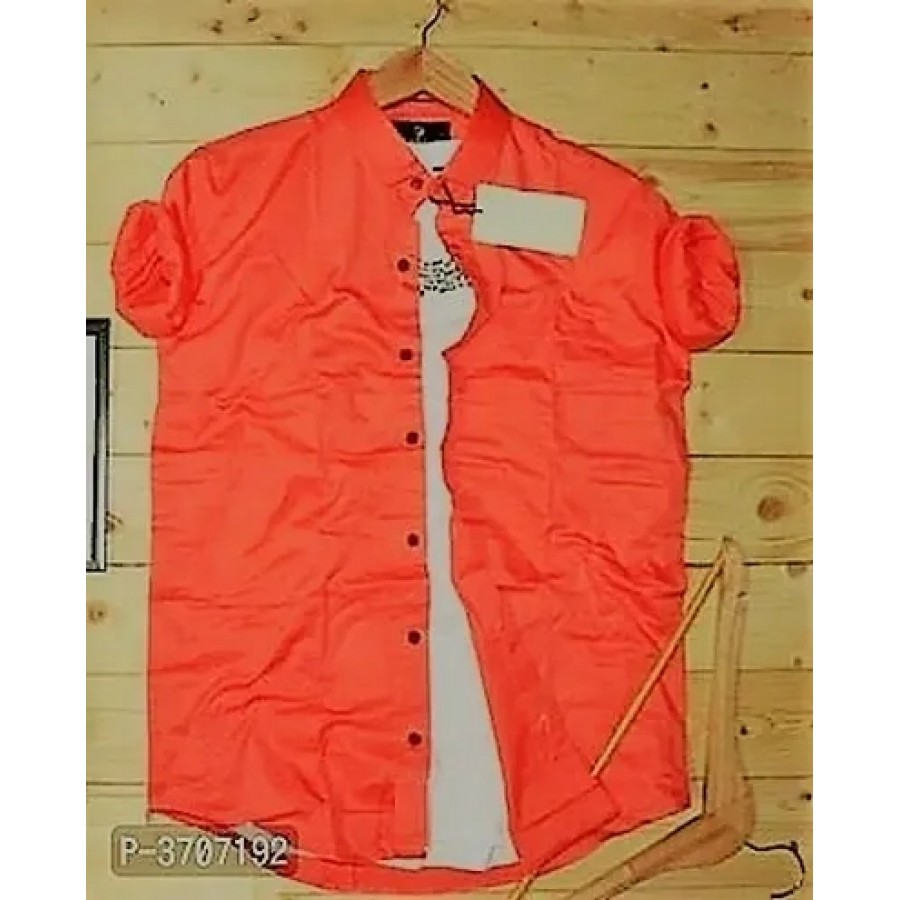 Orange Cotton Solid Casual Shirts For Men