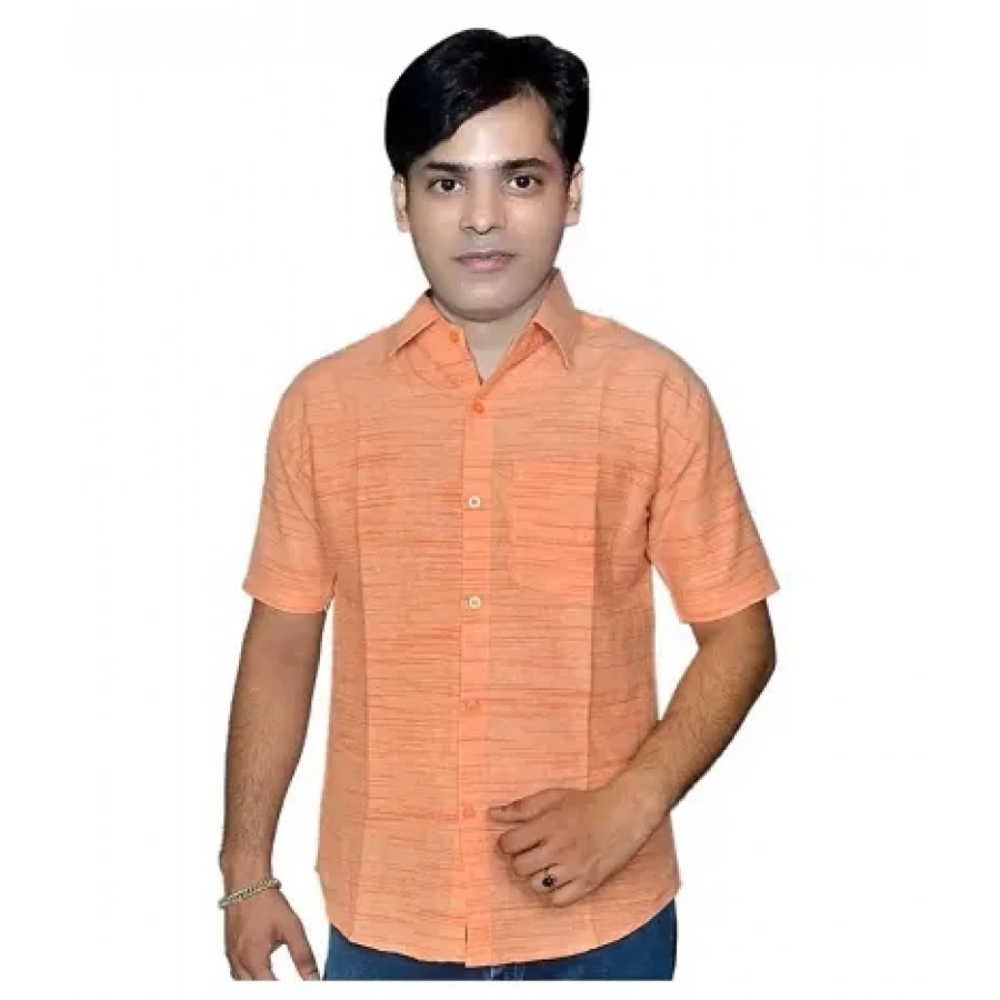 Orange Cotton Solid Casual Shirts For Men