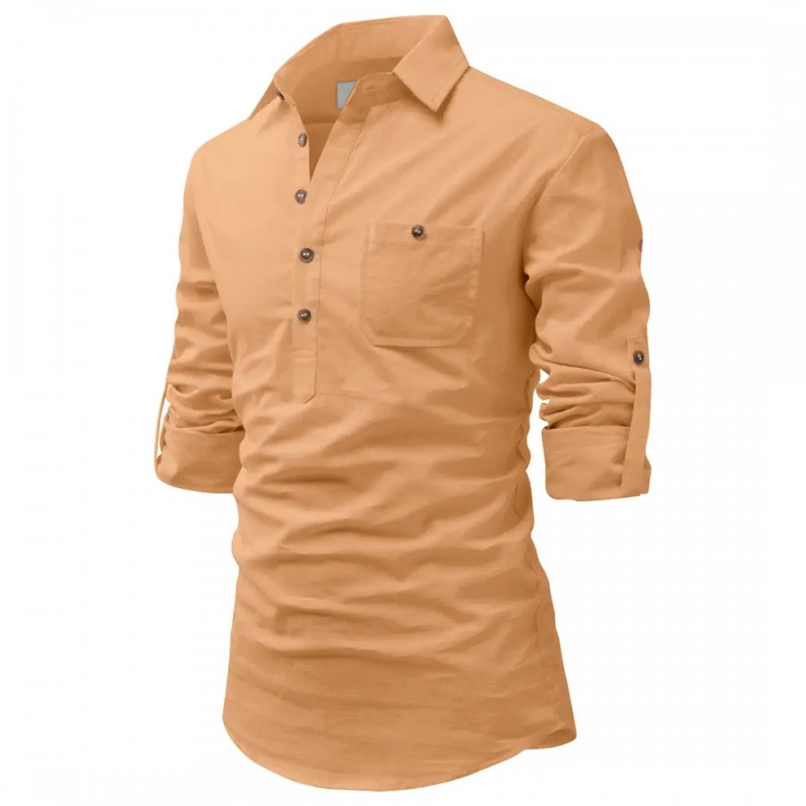 Orange Cotton Solid Casual Shirts For Men