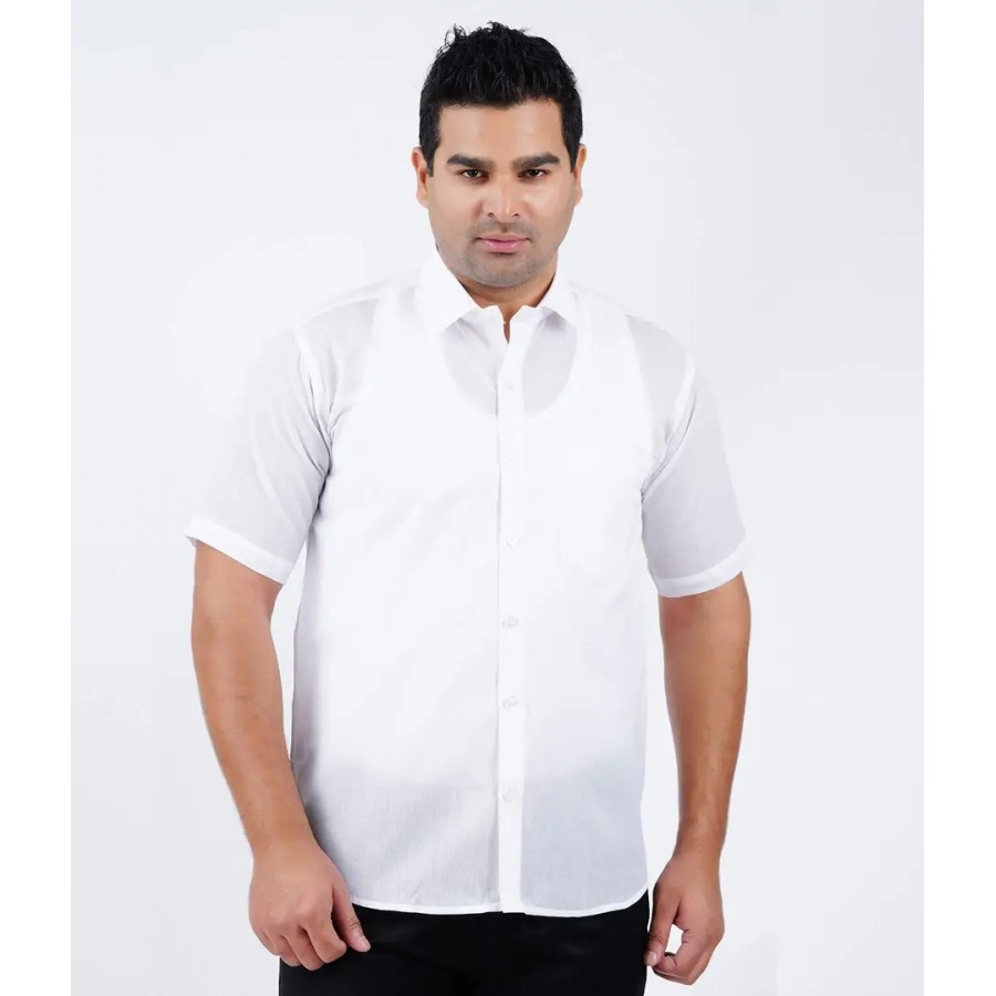 PRAKASAM COTTON Mens Mono Cotton Plain Casual Regulat Fit Half Sleeve Shirt -White Shirt