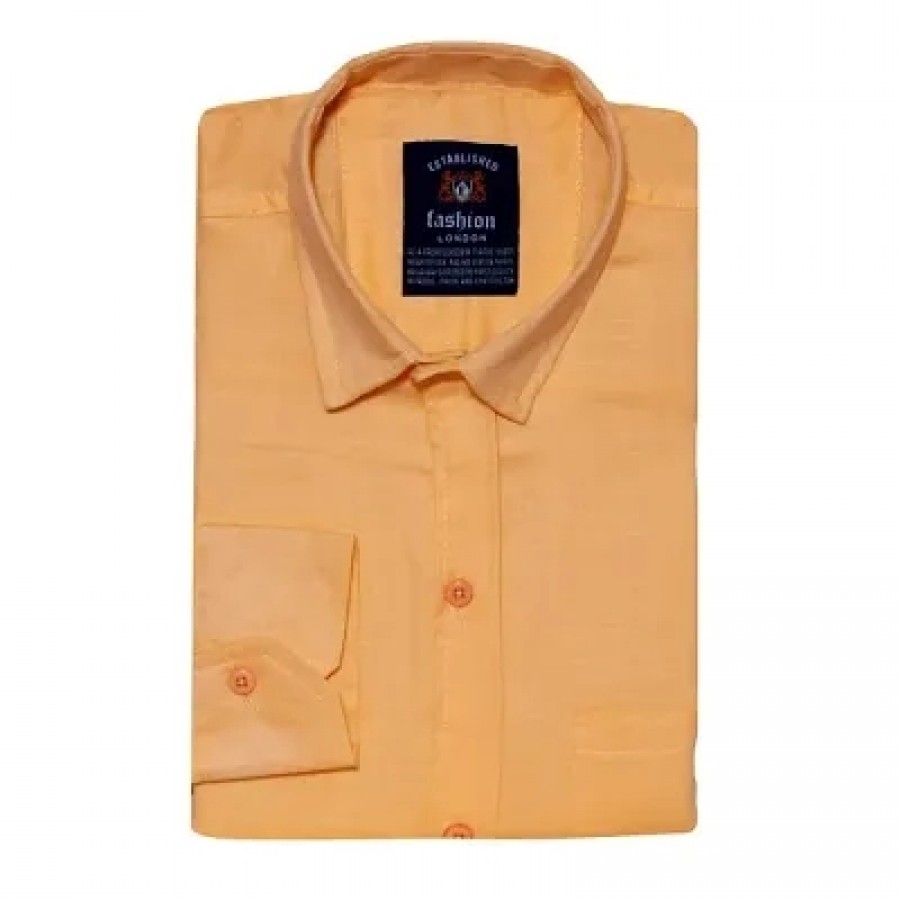 Peach Cotton Solid Casual Shirts For Men