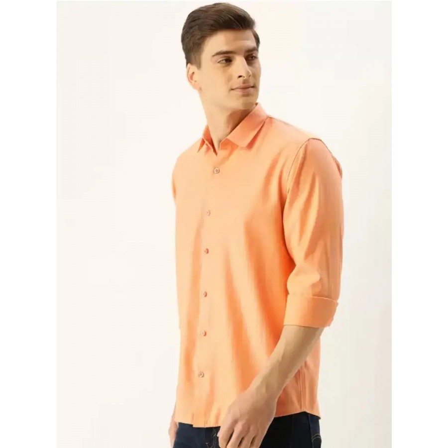 Peach cotton Solid  Shirts for Men