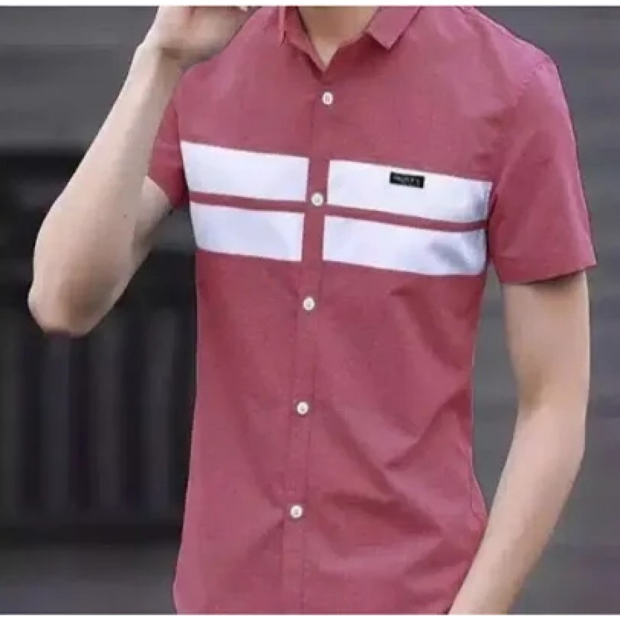 Pink Cotton Blend Solid Casual Shirts For Men