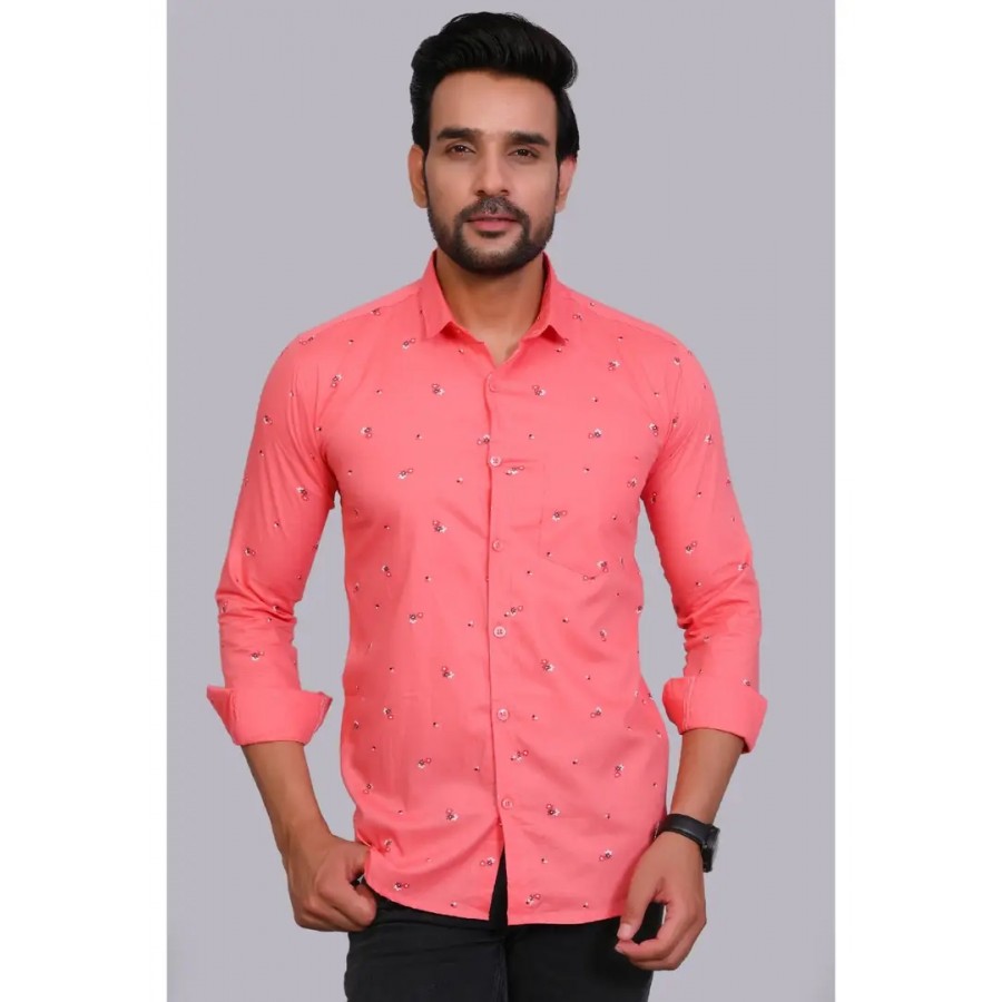 Pink Cotton Printed Casual Shirts For Men