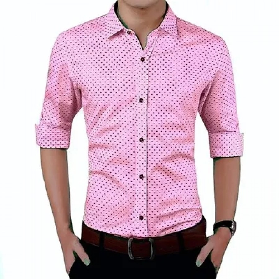 Pink Cotton Printed Casual Shirts For Men