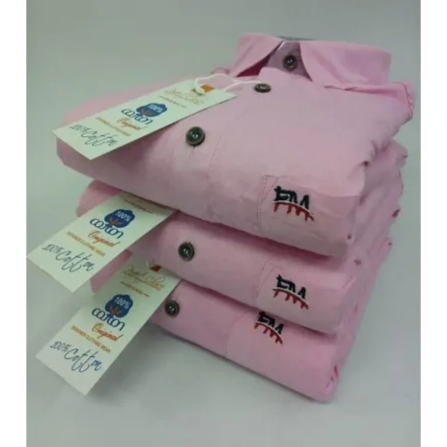 Pink Cotton Solid Casual Shirts For Men