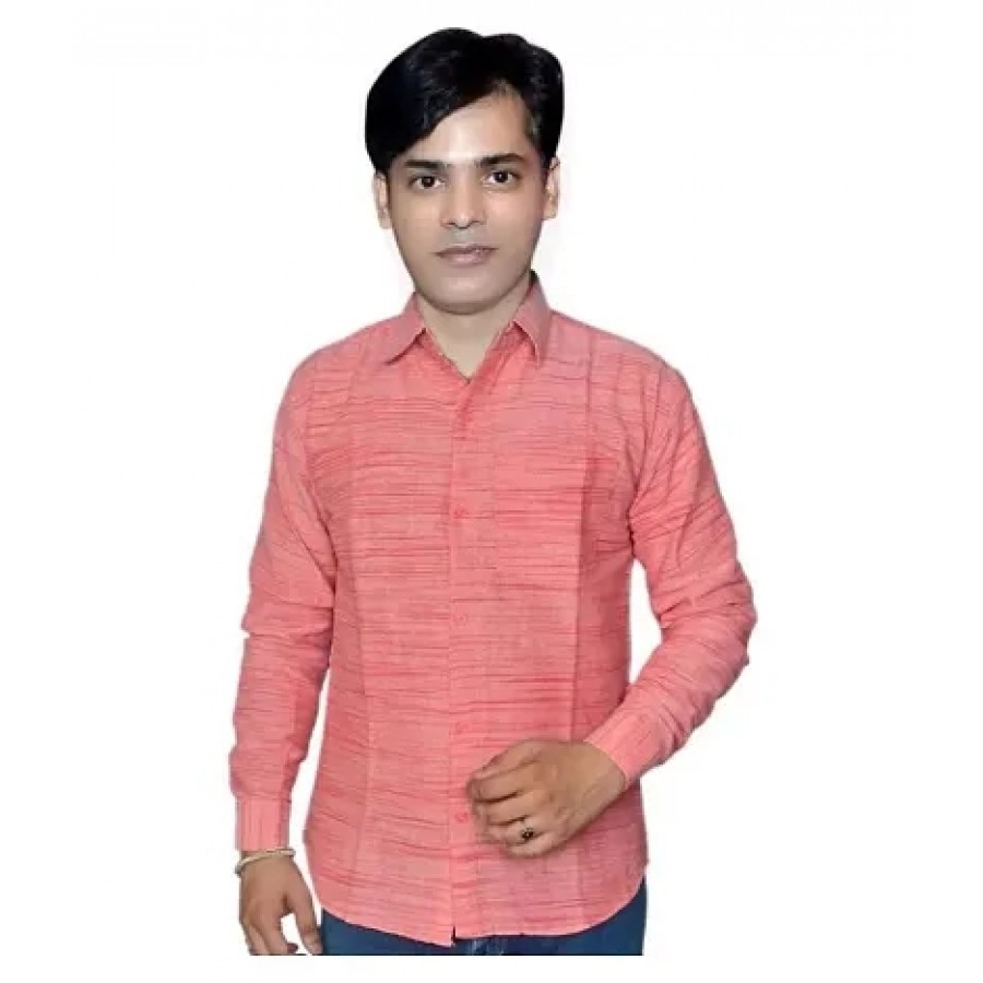 Pink Cotton Solid Casual Shirts For Men