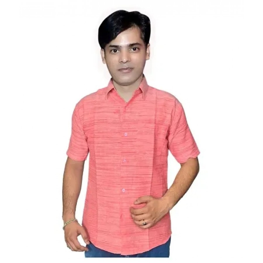 Pink Cotton Solid Casual Shirts For Men