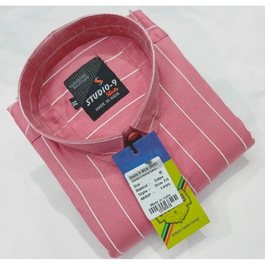 Pink Cotton Striped Casual Shirts For Men