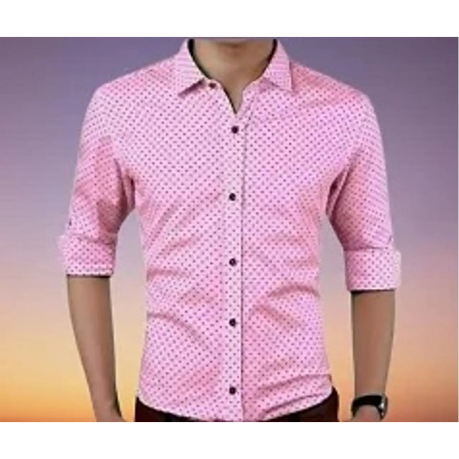 Pink Cotton Printed Casual Shirts For Men