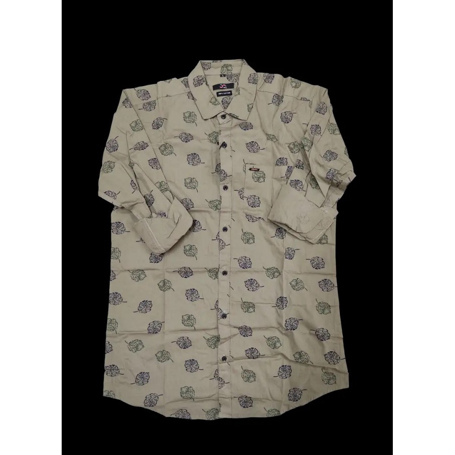 Premium Quality Leave Patter Green Shirt - Grey Colour