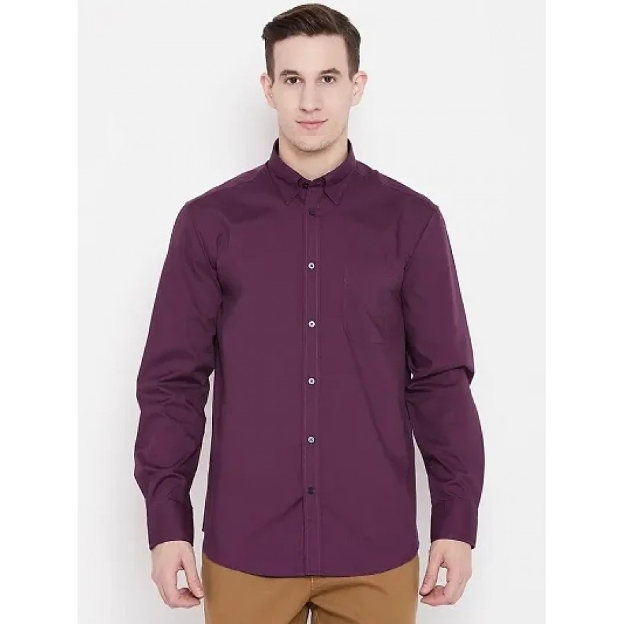 Purple Cotton Solid Casual Shirts For Men