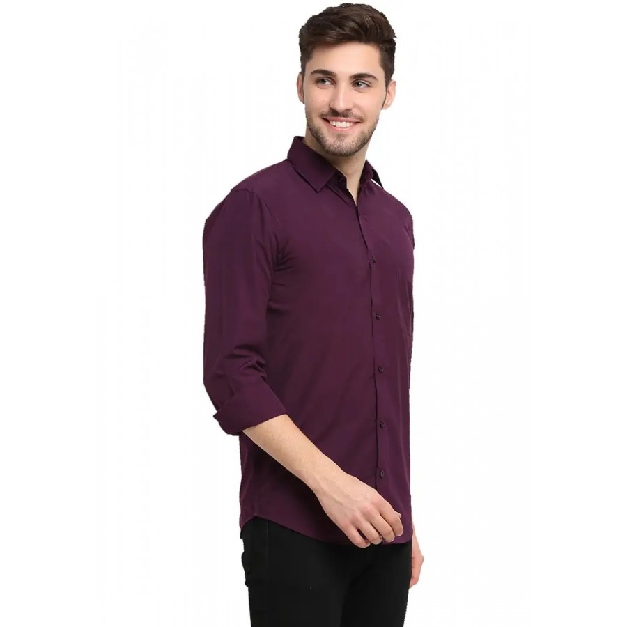 Purple Cotton Solid Casual Shirts For Men