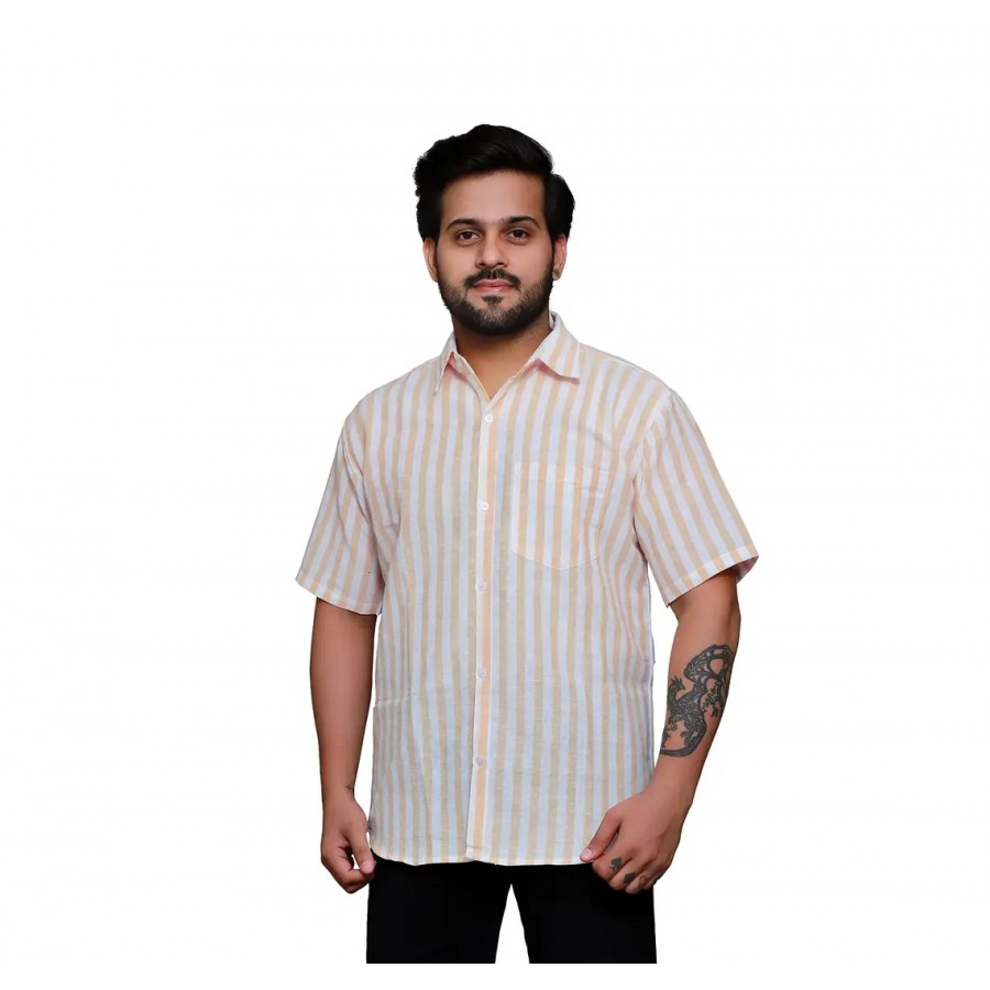 RAI's Men's Regular Fit Half Sleeves Stripped Khadi Cotton Shirt