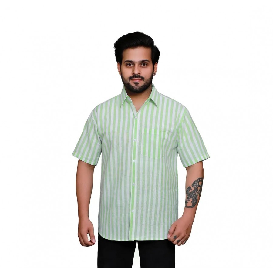 RAI's Men's Regular Fit Half Sleeves Stripped Khadi Cotton Shirt