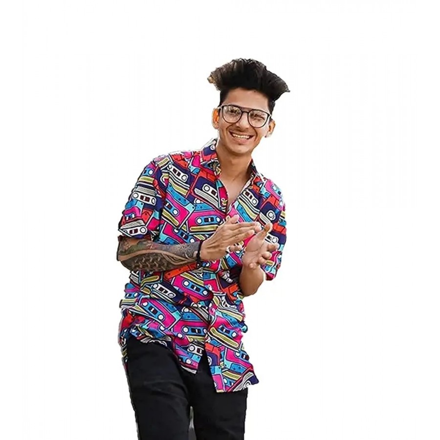 RK HUB Men's Digital Print Rayon Casual Shirt. (X-Large, Radio VII)