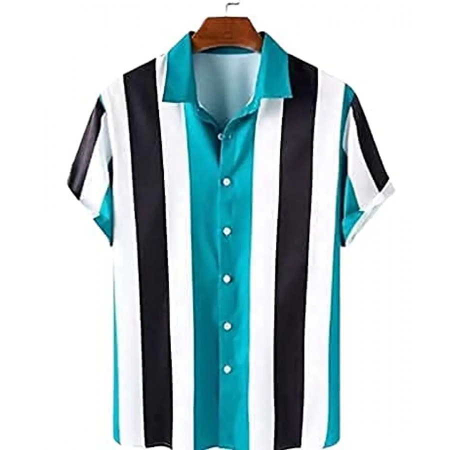 RK HUB Men's Lycra Striped Half Sleeve Casual Spread Collared Shirt (Rama,Black) (XXL, 1)