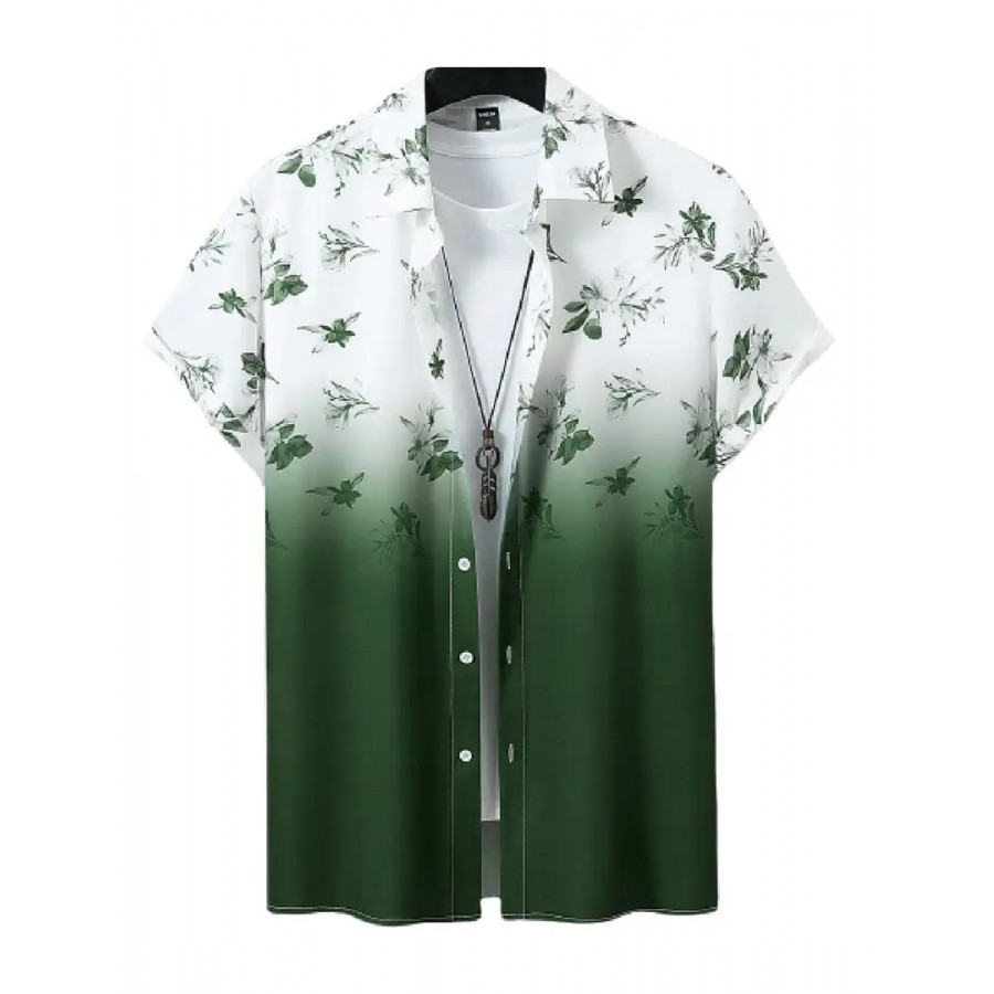 RK HUB Men's Men Regular Fit Floral Print Cut Away Collar Casual Shirt (X-Large, Light Green Flower)