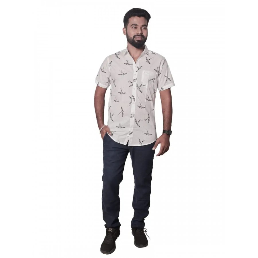 Rad prix Men All-Over Black  White Bird Printed Casual Cotton Shirt