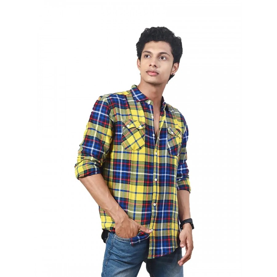 Rad prix Men Bright Yellow Checkered Casual Cotton Shirt