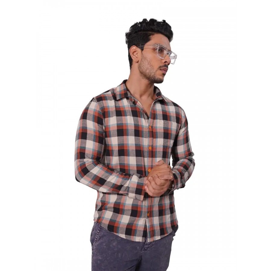 Rad prix Men Brown Checked Regular Fit Casual Cotton Shirt