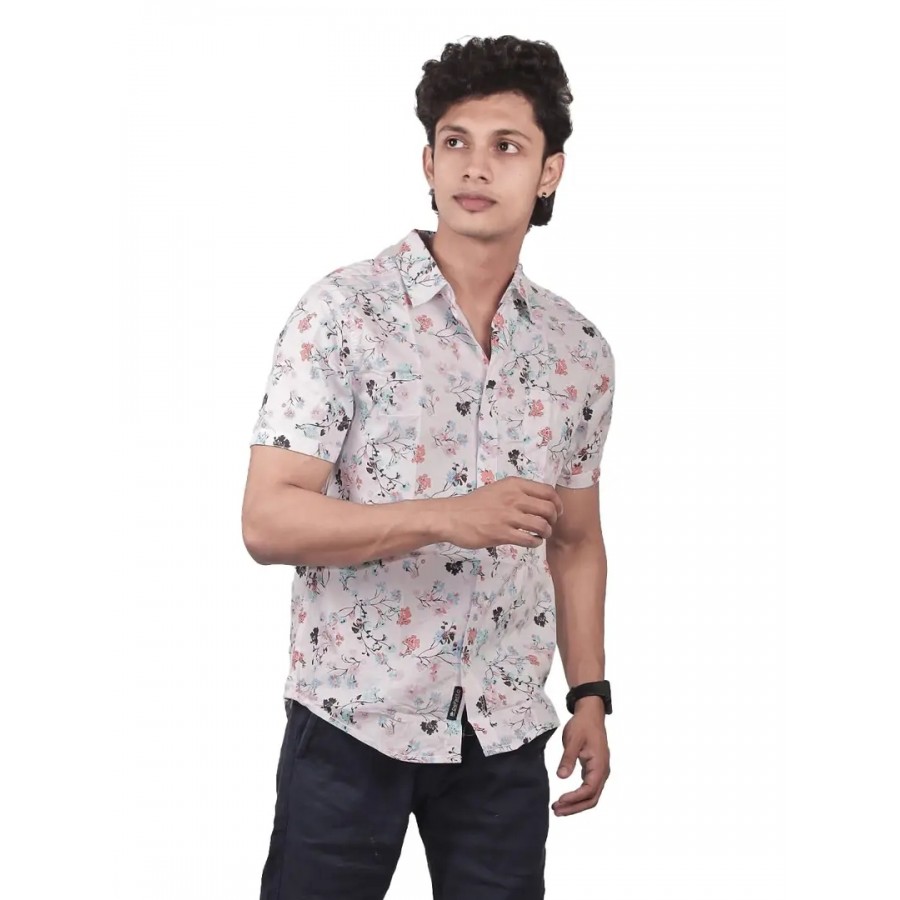 Rad prix Men Casual White Abstract Printed Cotton Shirt