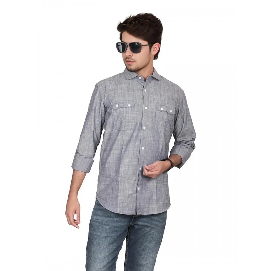 Rad prix Men Solid Grey Textured Cotton Shirt