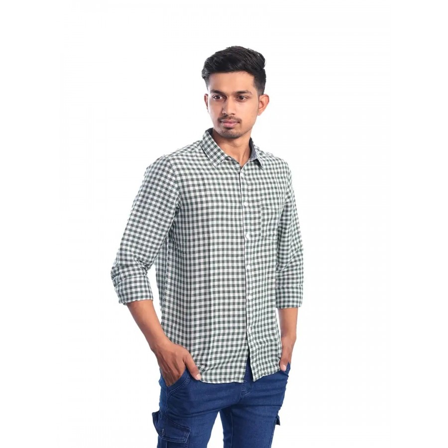 Rad prix Men White Gingham Checkered Cotton Casual Shirt