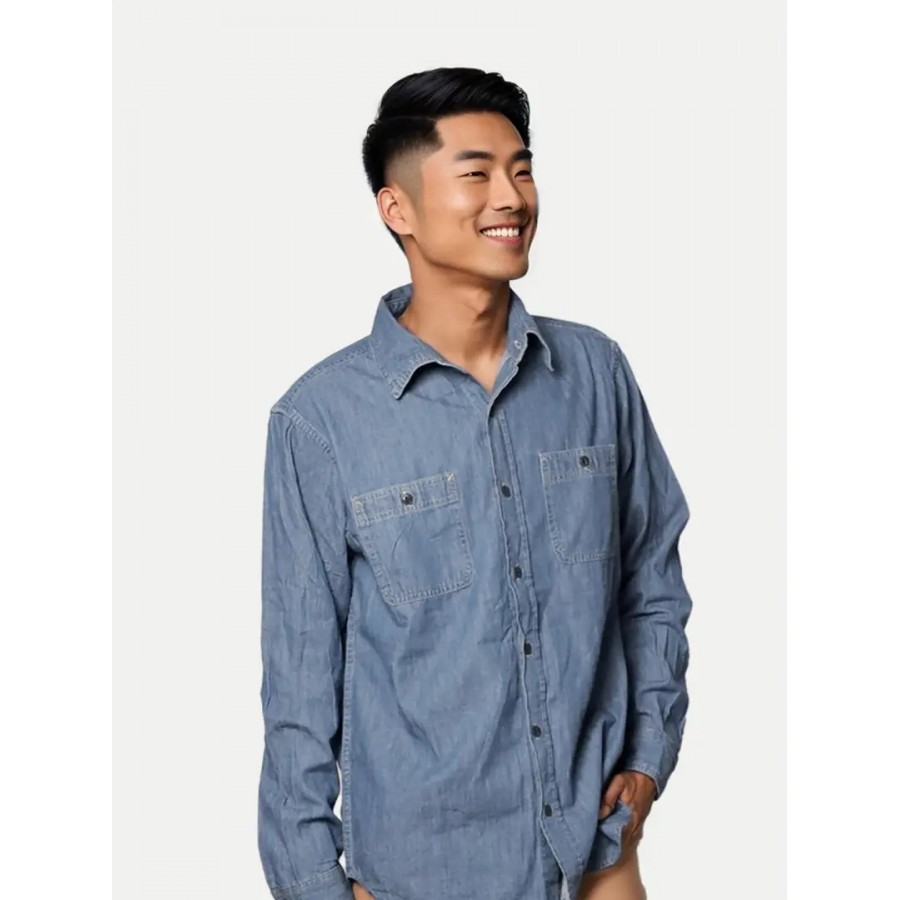 Rad prix Mens Stone Blue Washed Full Sleeves Denim Shirt