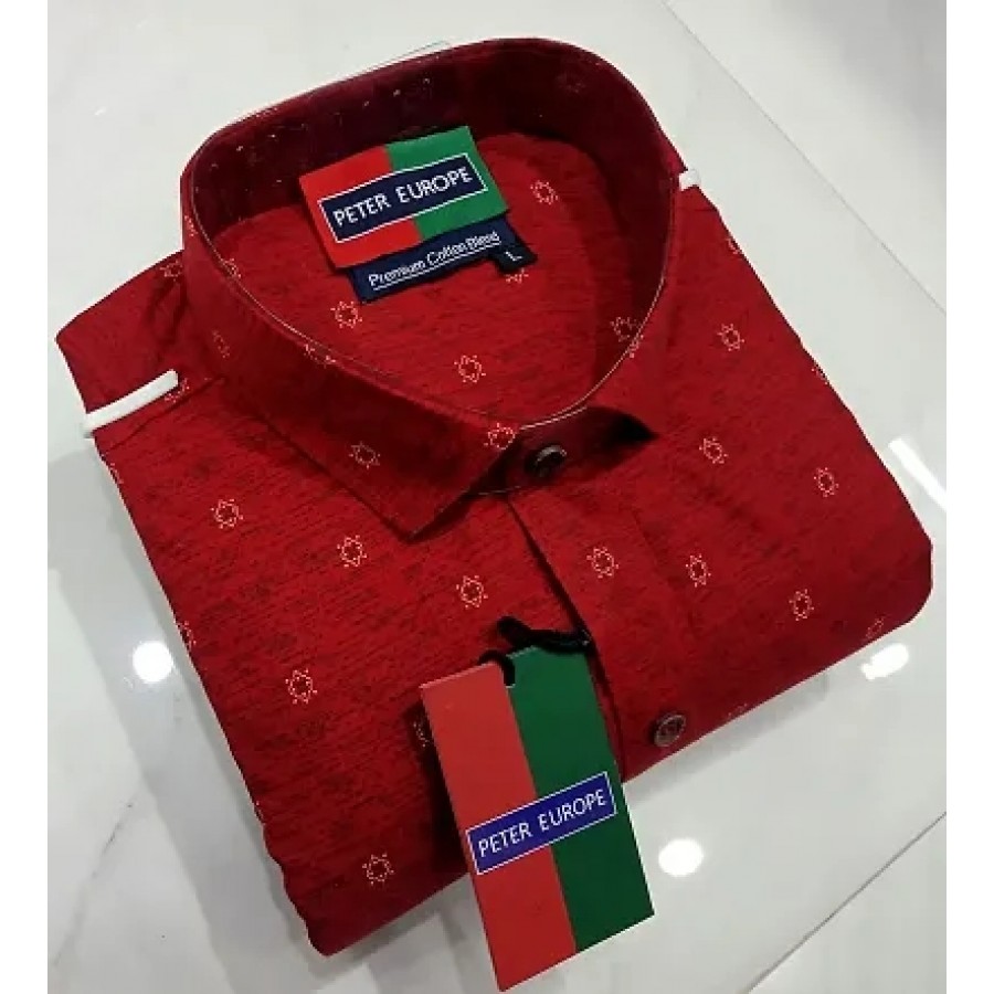 Red Cotton Printed Casual Shirts For Men