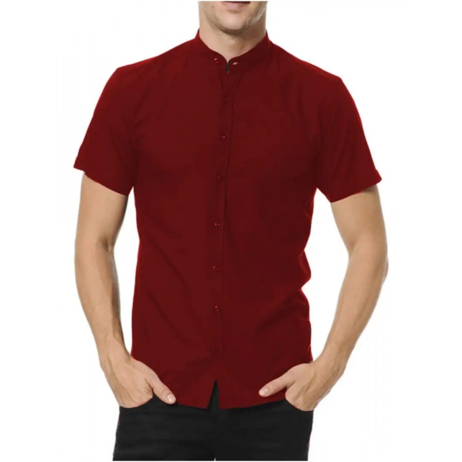 Red Cotton Solid Casual Shirts For Men