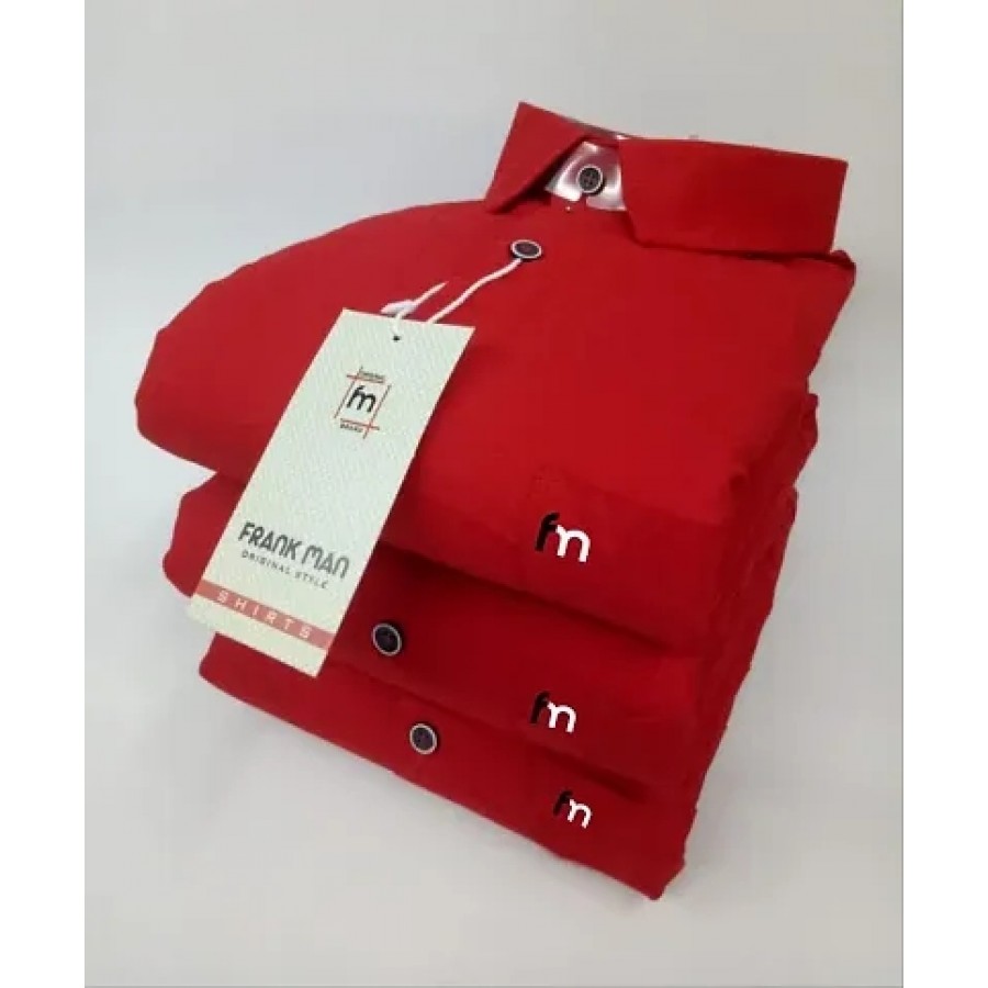 Red Cotton Solid Casual Shirts For Men