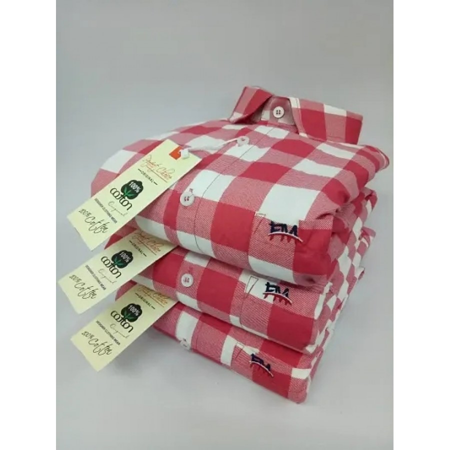 Red Cotton Solid Casual Shirts For Men