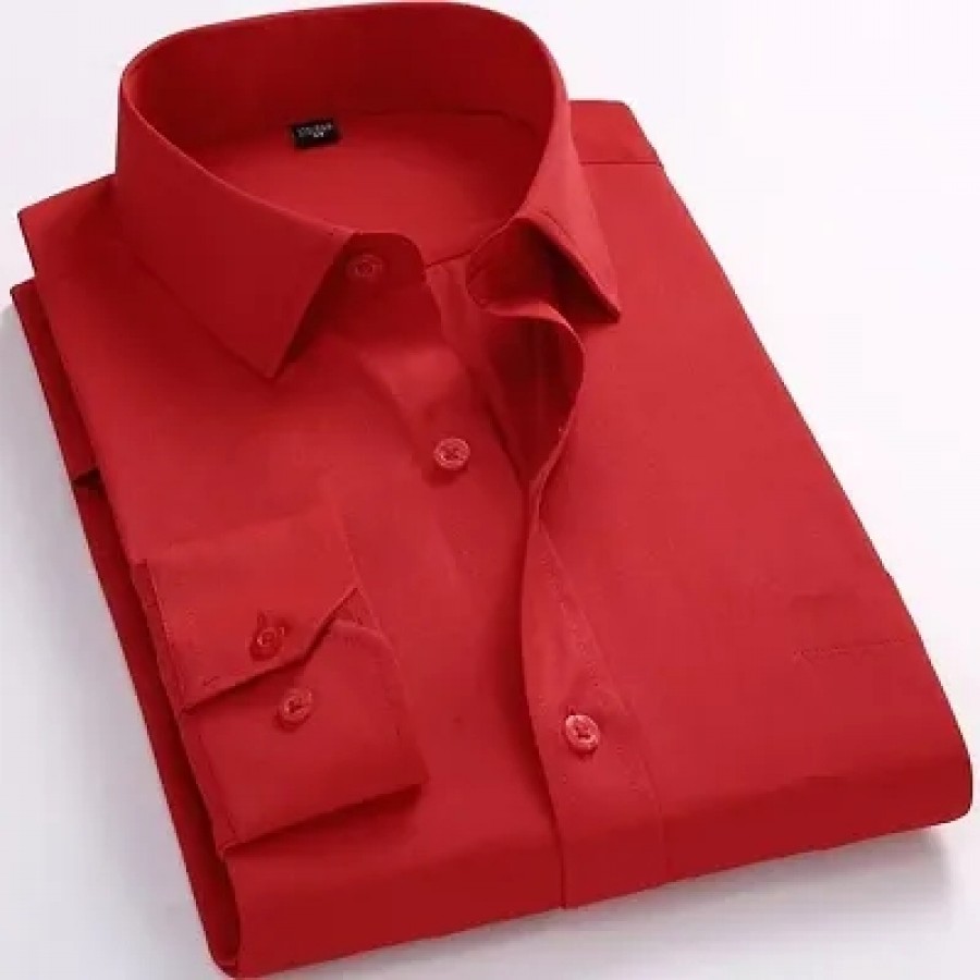 Red Cotton Solid Casual Shirts For Men