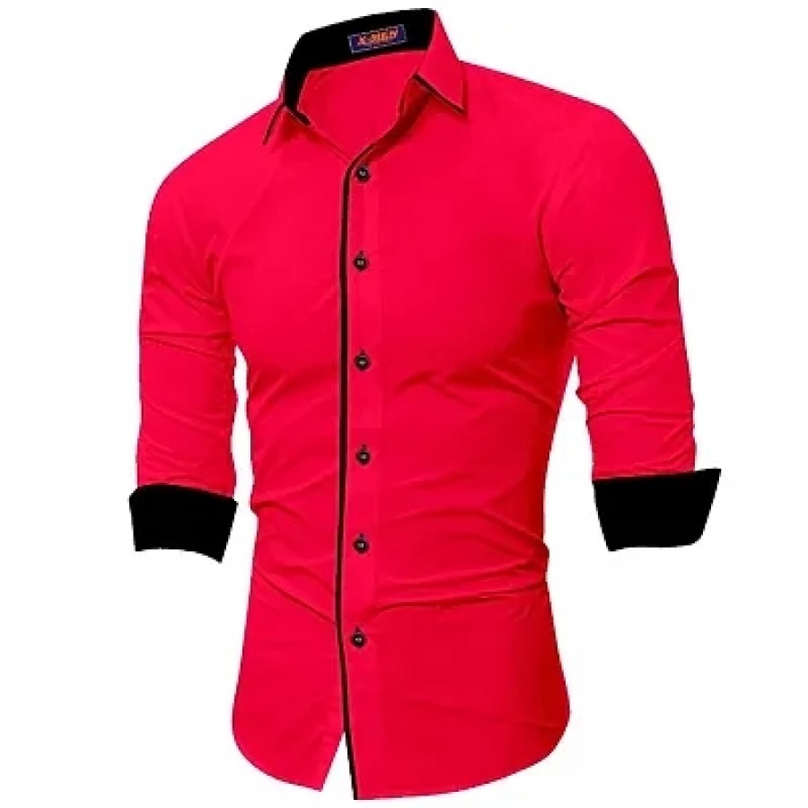 Red Cotton Solid Casual Shirts For Men