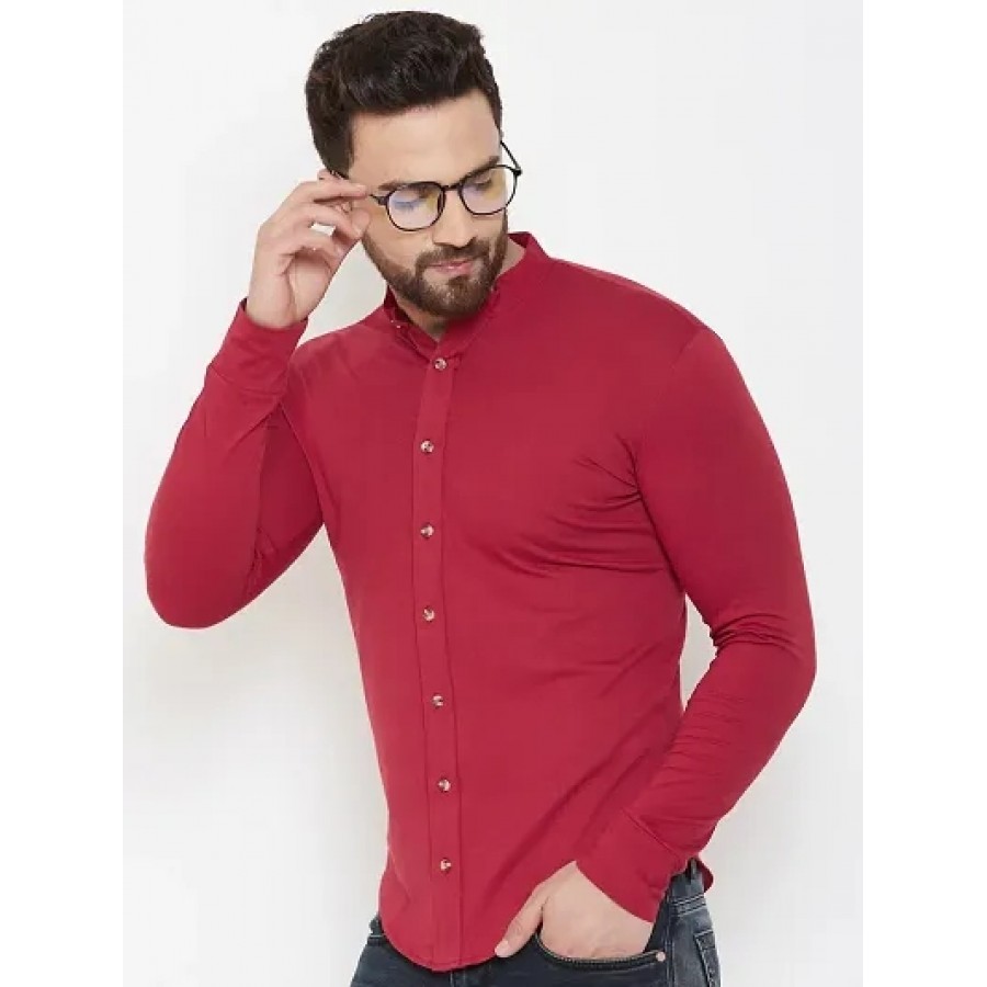 Red Cotton Solid Regular Fit Casual Shirt