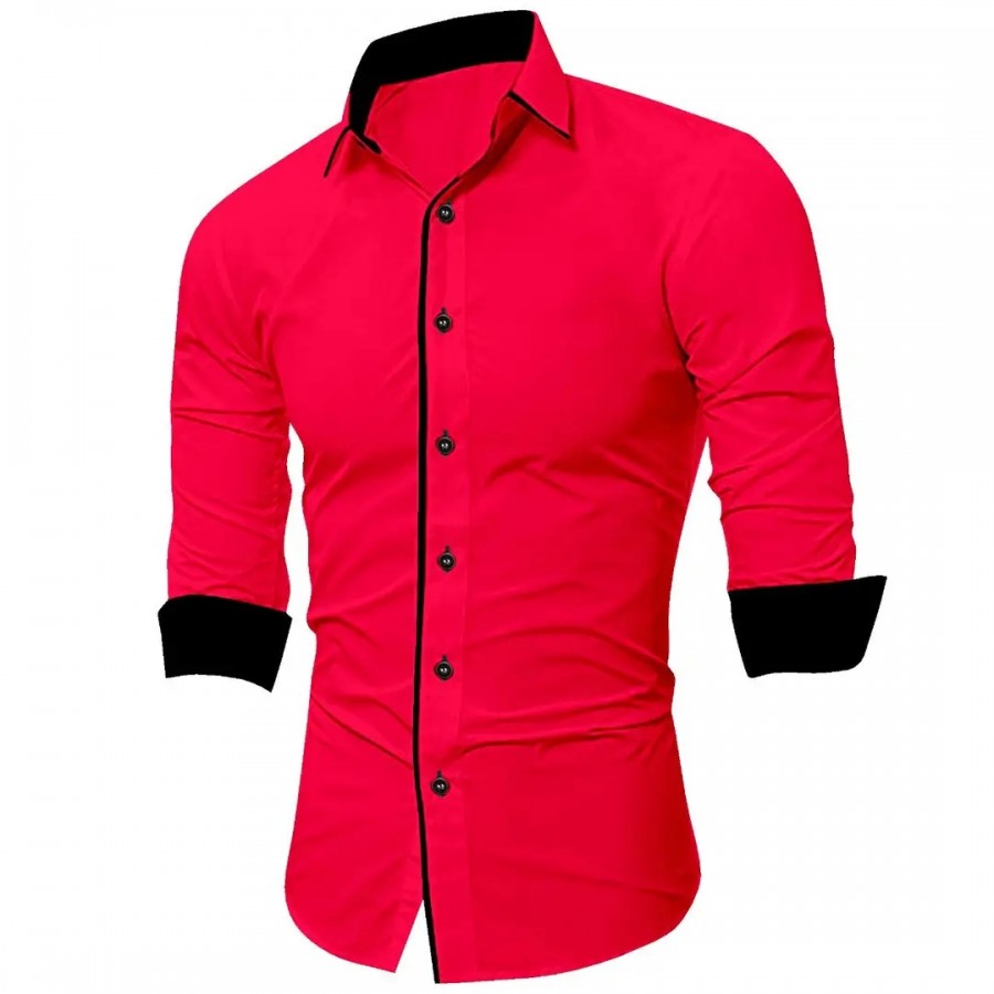 Red Cotton Solid Casual Shirts For Men