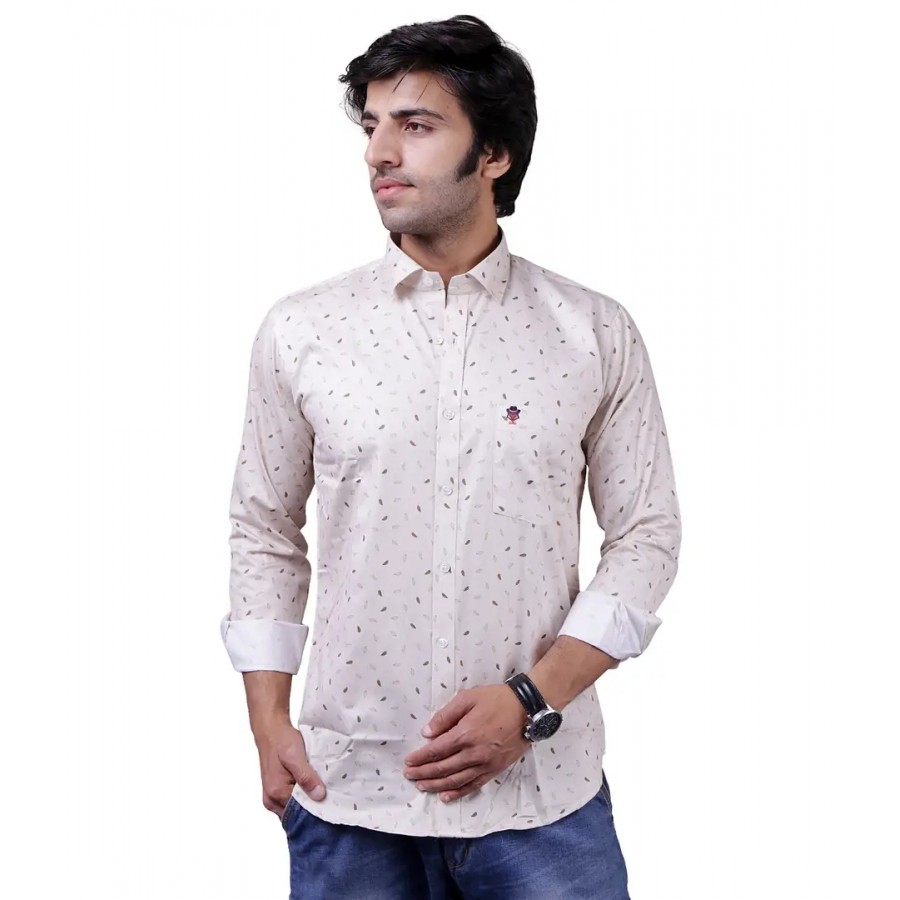 Reliable Beige Cotton Blend Long Sleeves Casual Shirts For Men