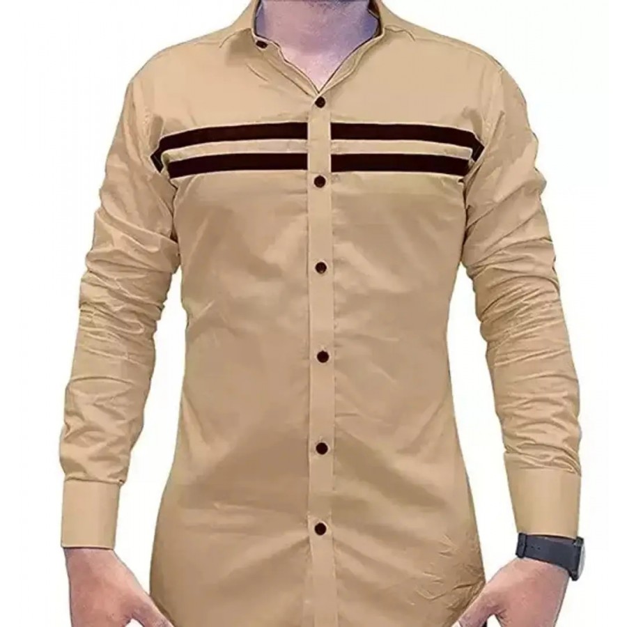 Reliable Beige Cotton Long Sleeves Casual Shirt For Men