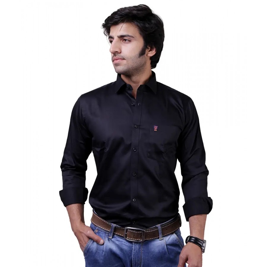 Reliable Black Cotton Blend Long Sleeves Casual Shirts For Men