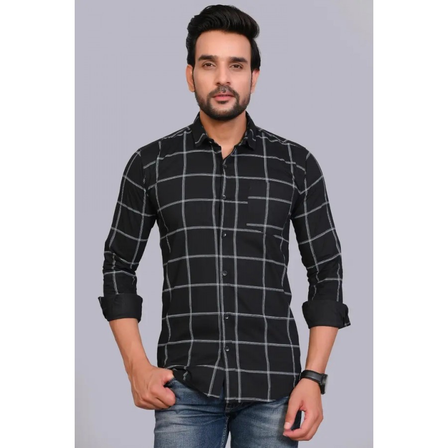 Reliable Black Cotton Checked Long Sleeves Casual Shirts For Men