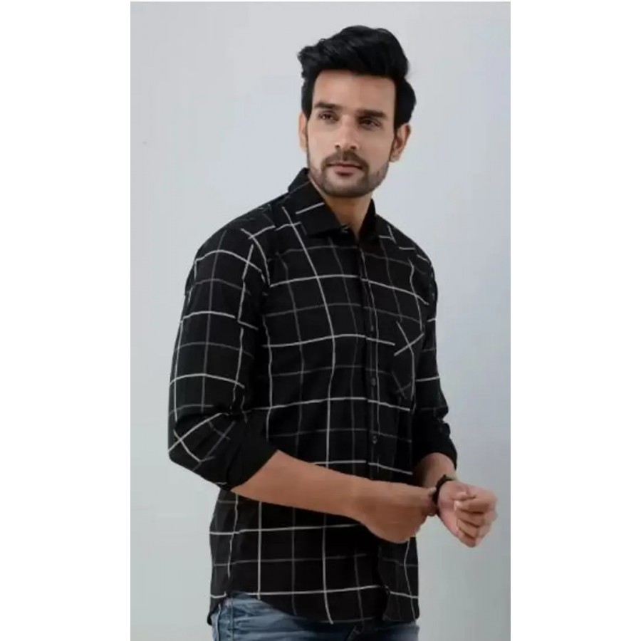 Reliable Black Cotton Checked Long Sleeves Casual Shirts For Men